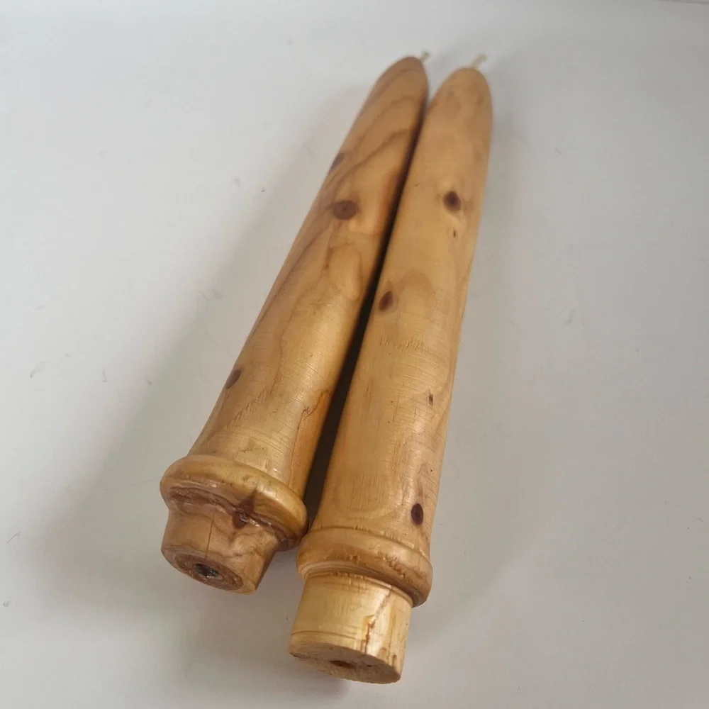 Vintage Wood Tapered Candle Holder Natural Hand Painted Carved Roses 90s Y2K